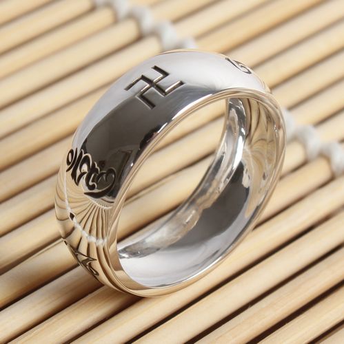 Handmade S990 Silver Om Mani Padme Hum Swastika Fashion Men Handmade Tibetan Lucky Ring